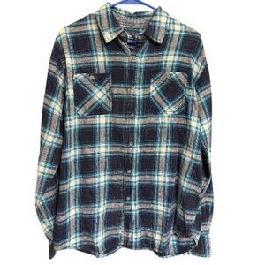 Company 81 Men’s Blue/Cream Plaid Flannel Long Sleeve Shirt Grunge Large